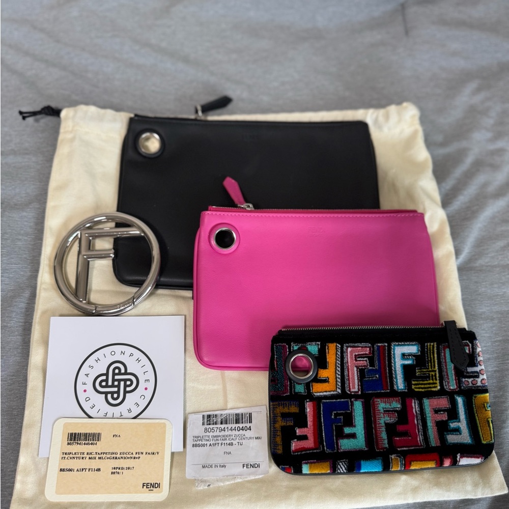Fendi Triplette Pouch Black, Pink, and Multicolor Trio